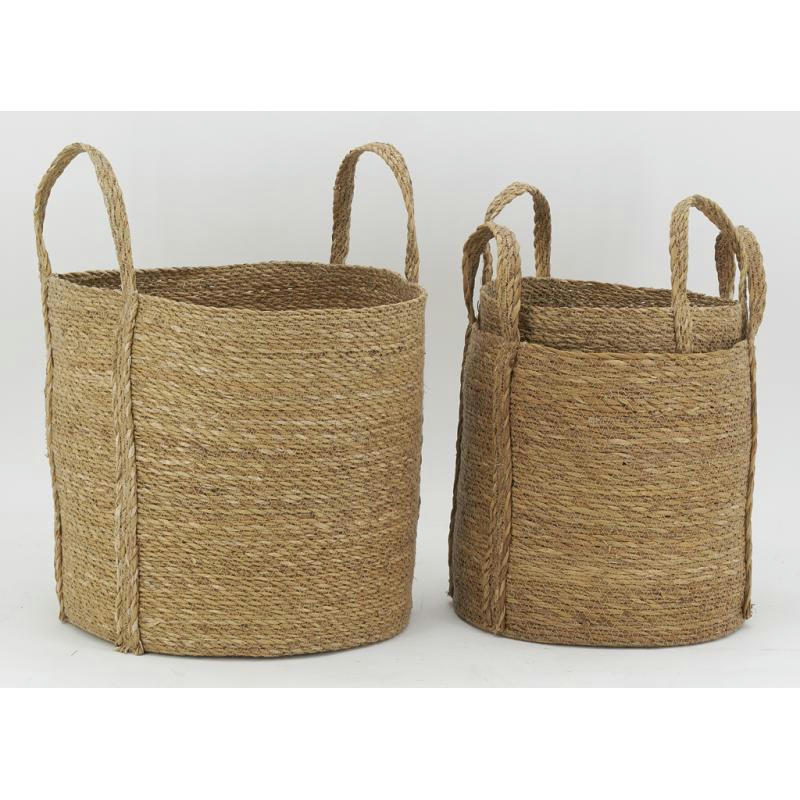 - Cache-pots en jonc naturel avec anses (lot de 3)