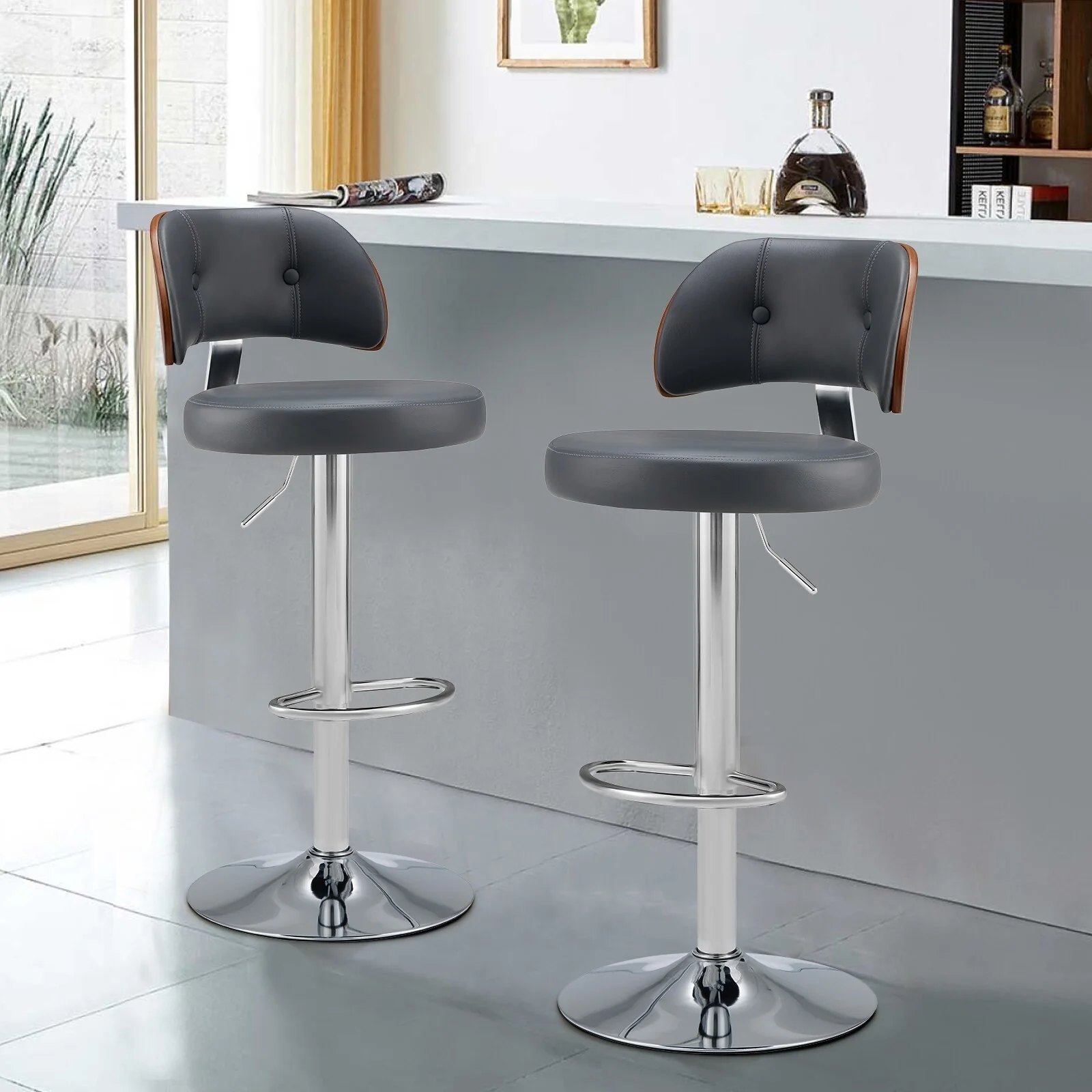 Adjustable Swivel Barstools, Counter Stool with Round Seat - 33.86-42.13H x 19.69W