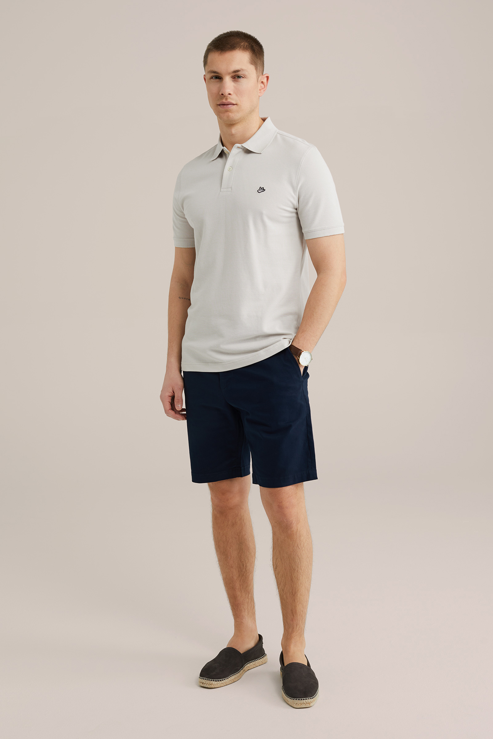 Heren Slim fit polo met structuur en embroidery
