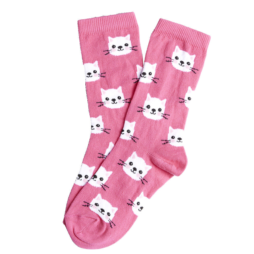 Chaussettes fille rose motifs têtes de chat T26/35