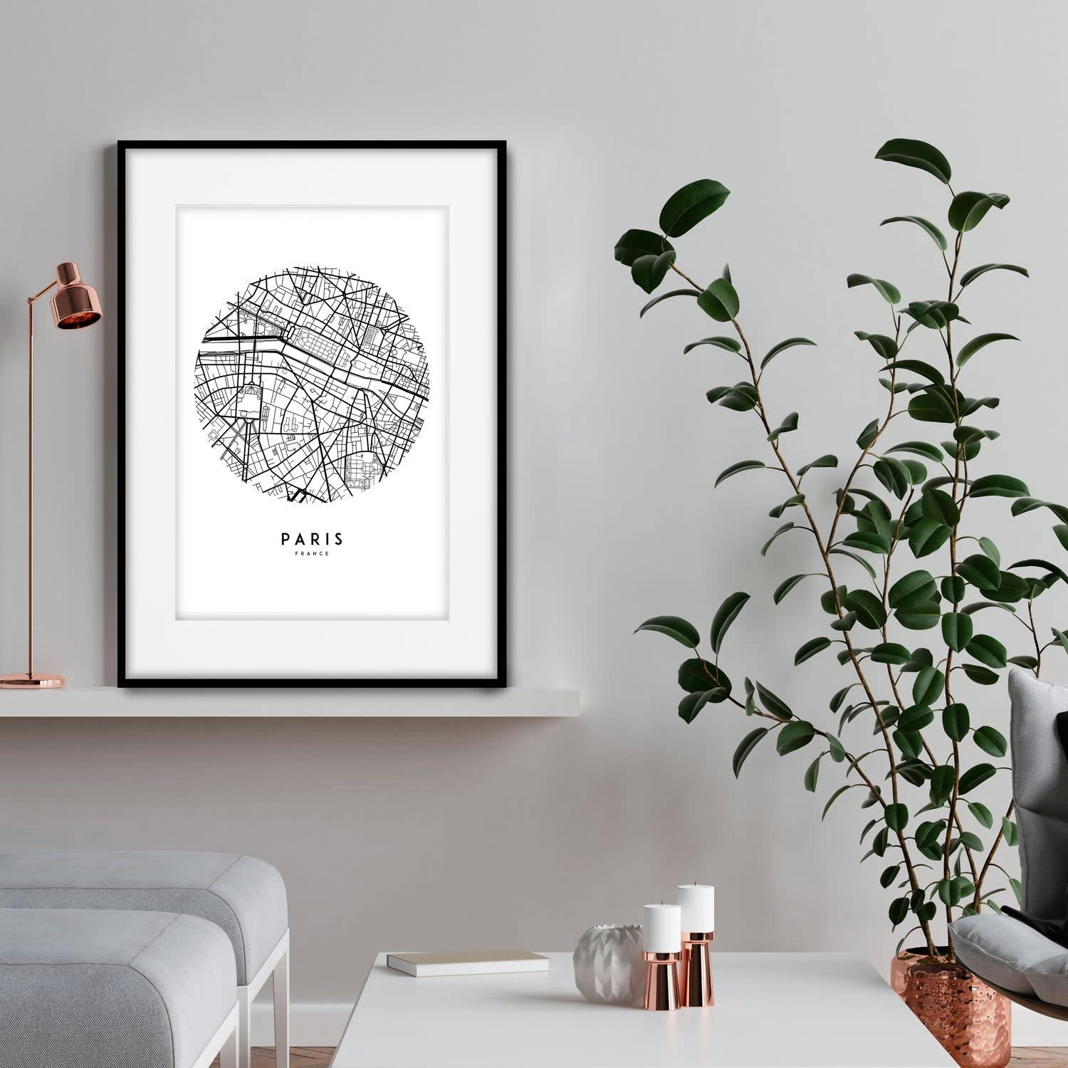 CIUDADES - Affiche avec cadre noir - Plan de Paris - 30x40