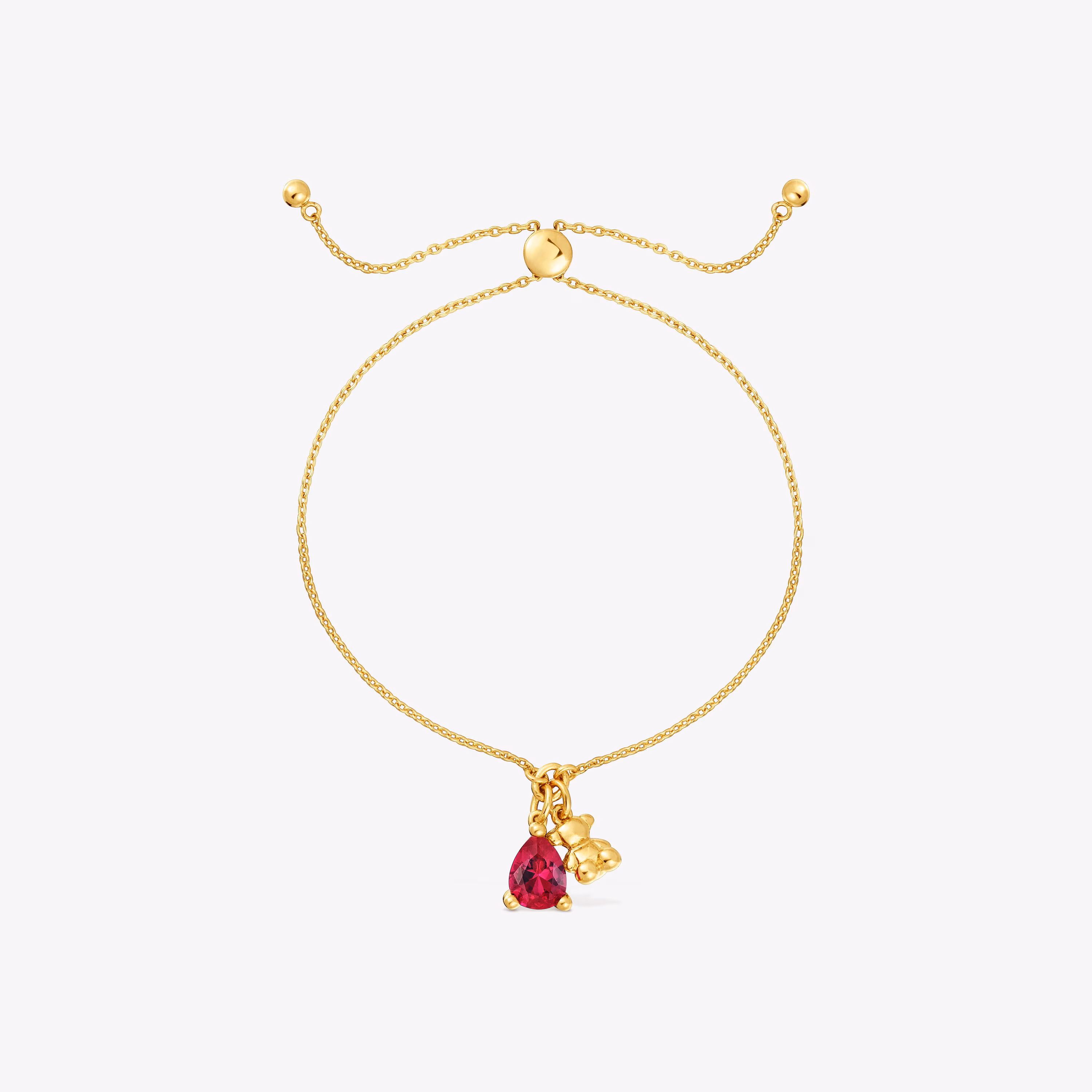 Pulsera cadena motivo oso con baño de oro 18 kt sobre plata y rubí creado en laboratorio Bold Bear LGG