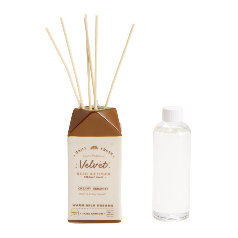 Diffuseur à bâtonnets 100ml céramique forme brique de lait 6,5x6,5xH16cm