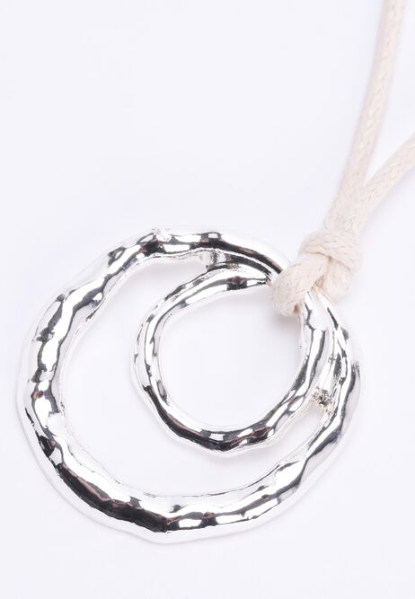 Womens Silver Textured Circle Cord Necklace
