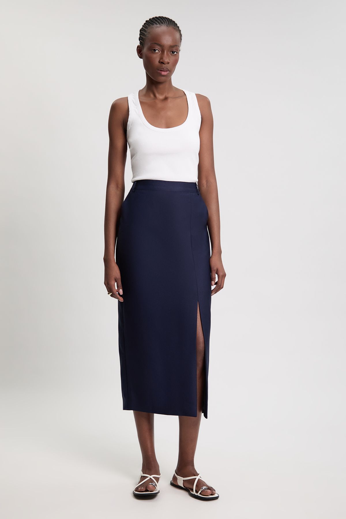 KarenMillen Petite Tailored Satin Midi Pencil Skirt