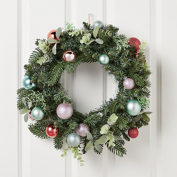 Couronne de Noël avec ornements coloris bleu, doré, bronze, diam. 50 cm