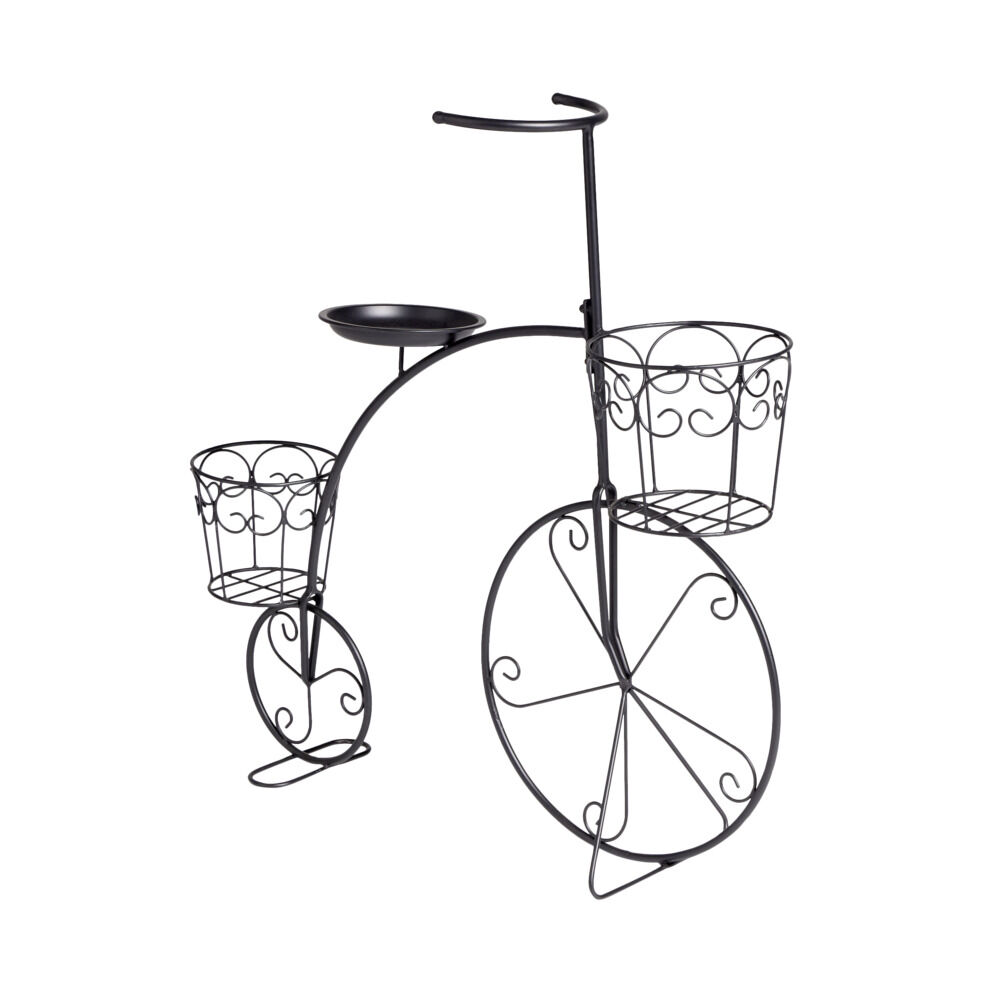 Porte plante forme vélo style rétro en métal noir 70xH71x23cm