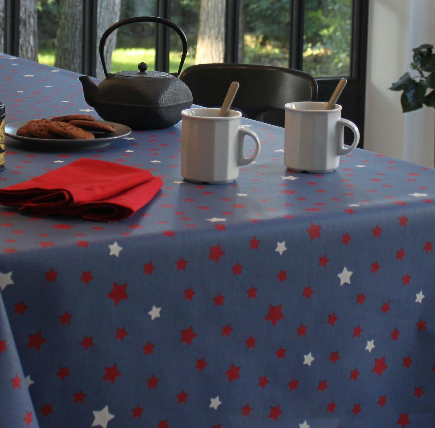 ETOILES - Nappe enduite carrée 120 x 120 cm bleue