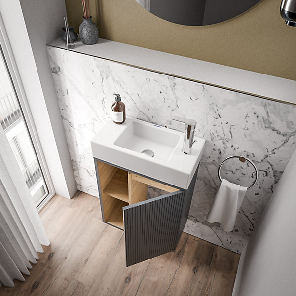 Meuble vasque Anthracite mat de salle de bain 55x24x59cm (LxPxH) 1 porte à droite   2 cases rangement - BELDIVO