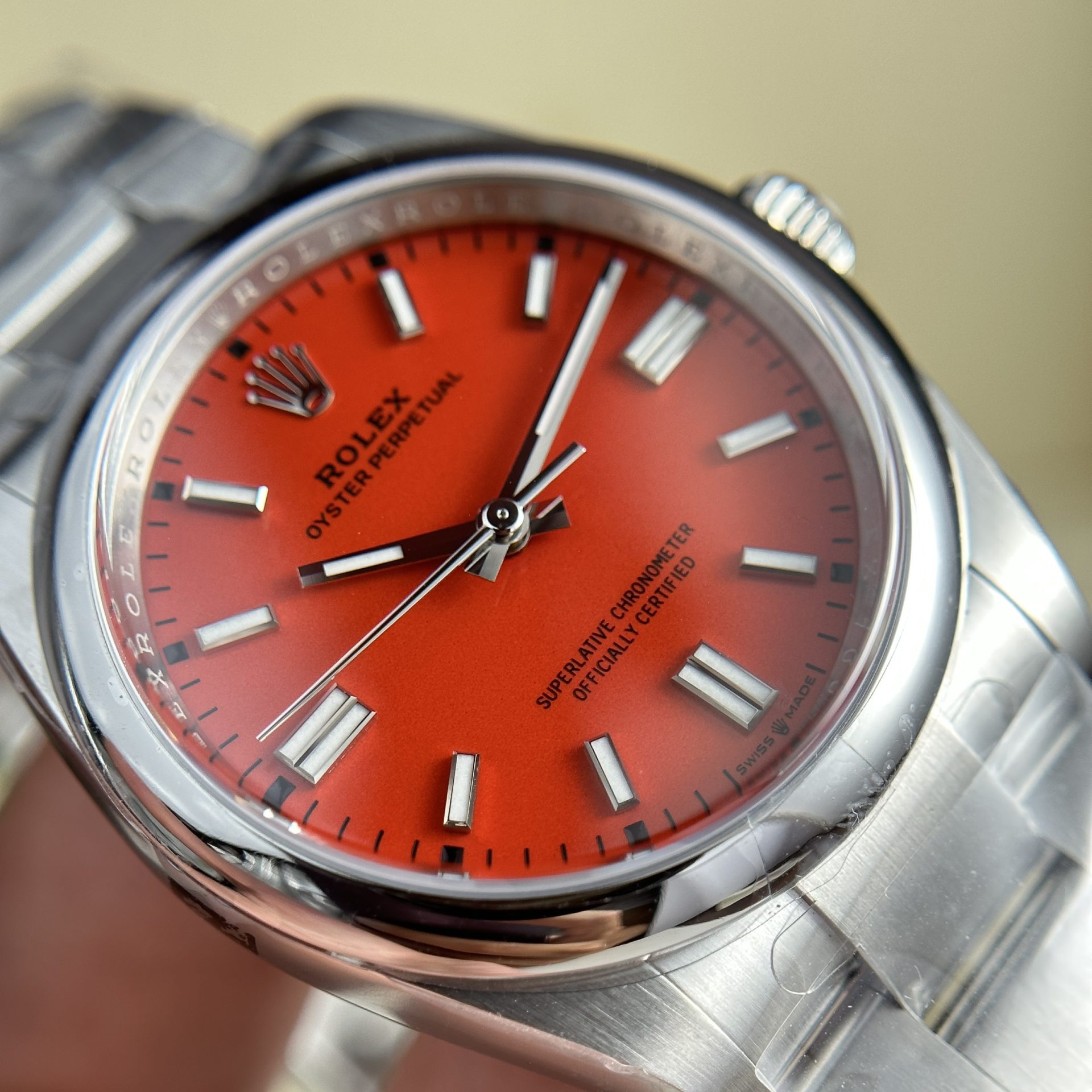 Rolex Oyster Perpetual 126000 904L Steel Red Dial 36mm Oyster Super Clone