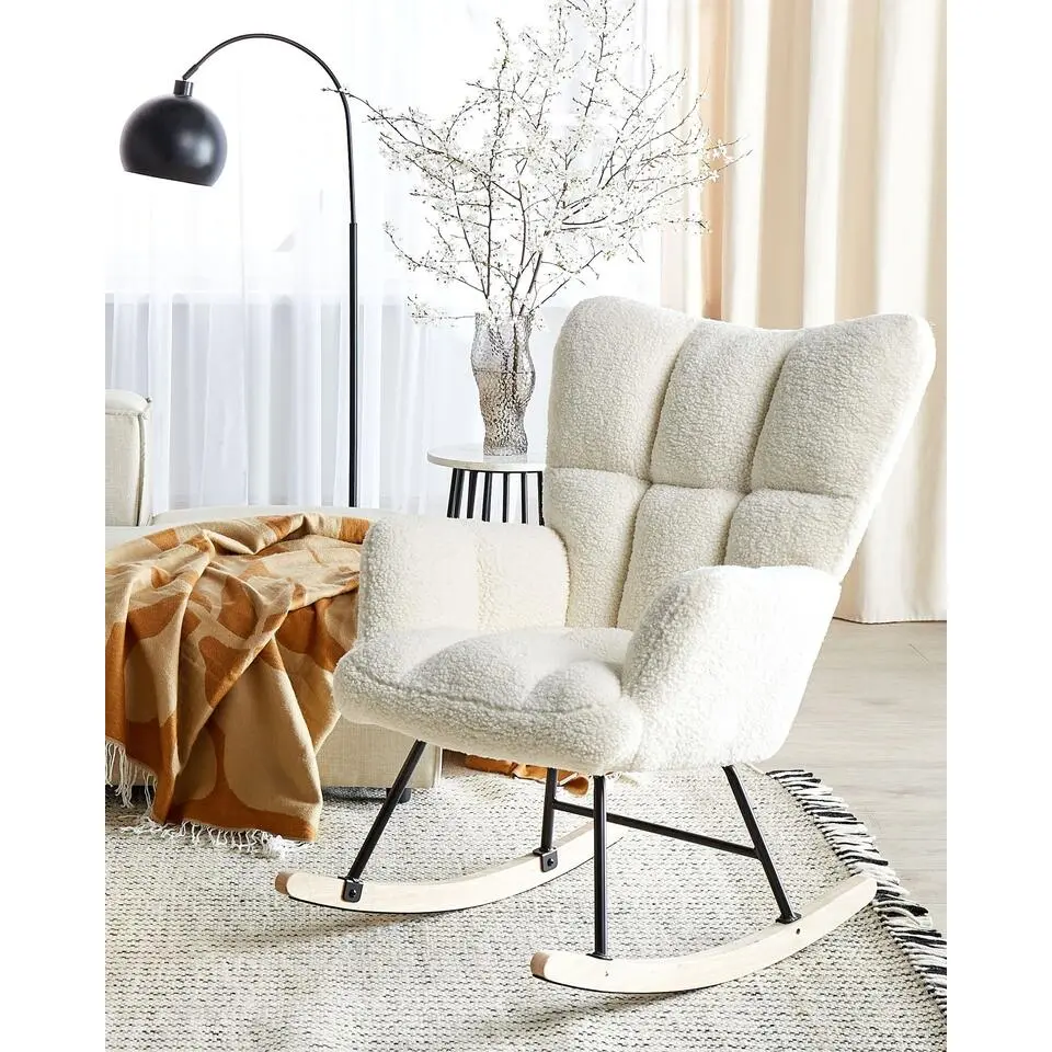 OULU - Schommelstoel - Wit - Boucl&eacute;