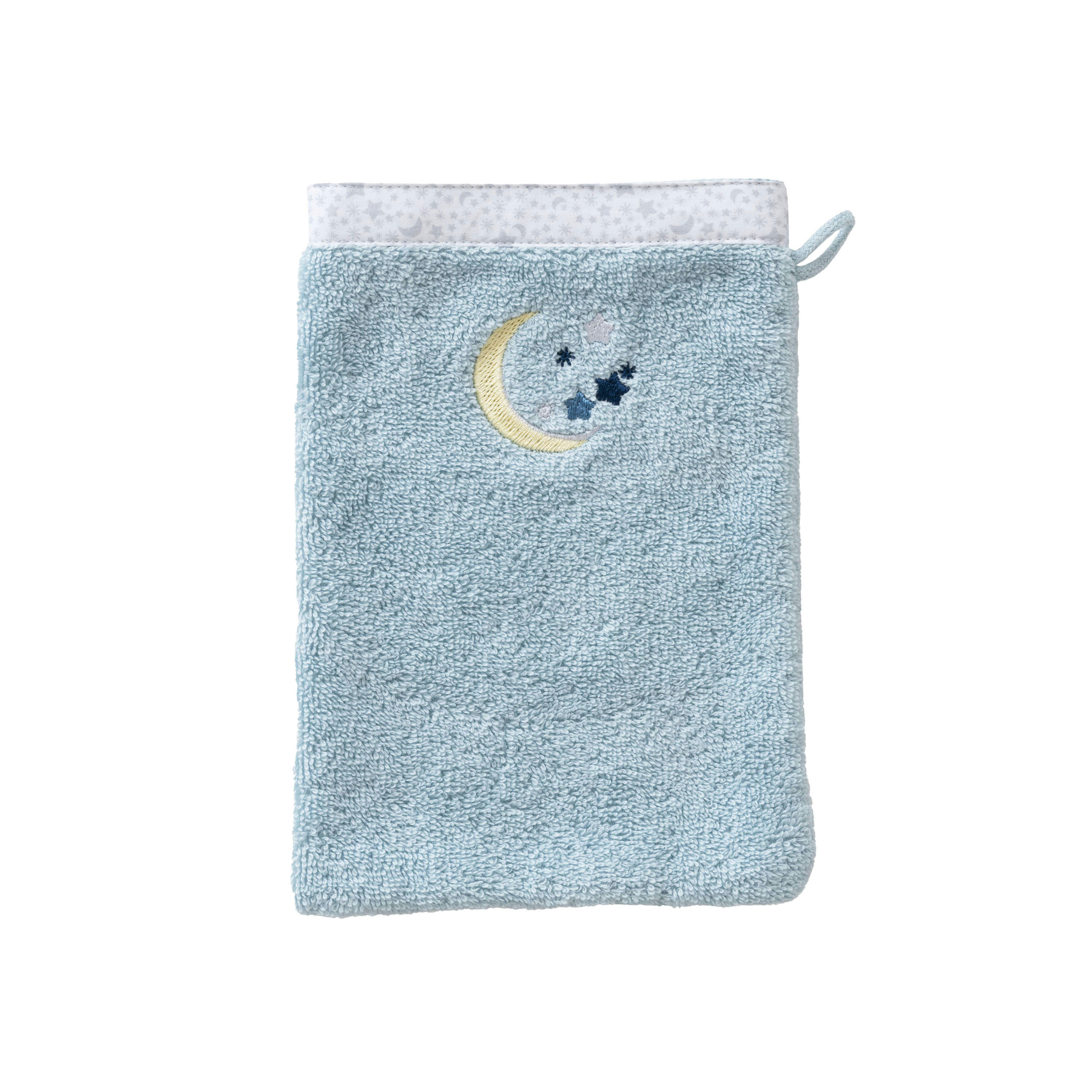 ILLUMINE - Gant de toilette Bleu Polaire brodé bouclette bleu 15 x 21 cm