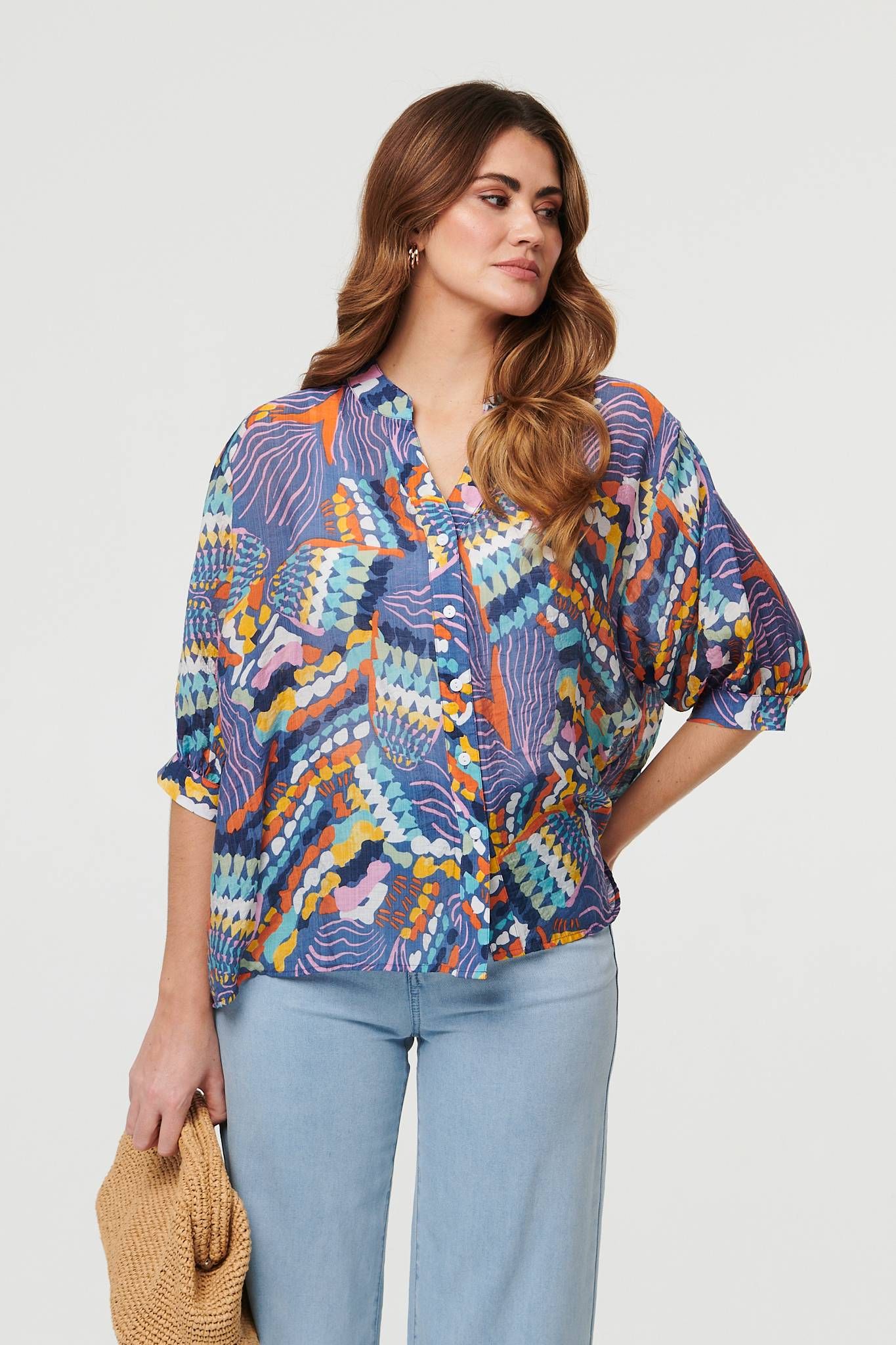 Izabel London Printed 3/4 Sleeve Relaxed Shirt