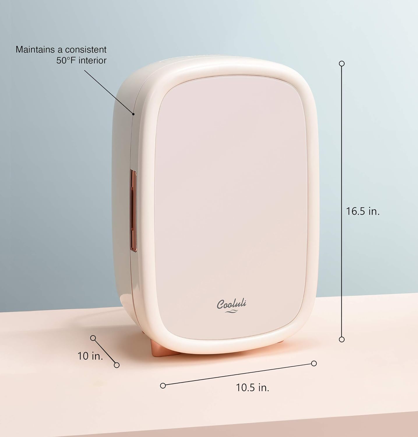 Cooluli Beauty 12L Skincare Fridge - for Makeup, Cosmetic & Facial Skin Care Products - for Women & Teen Girls - Pearl White Mini Fridge for Bedroom & Bathroom Vanity - Interior LED Lights