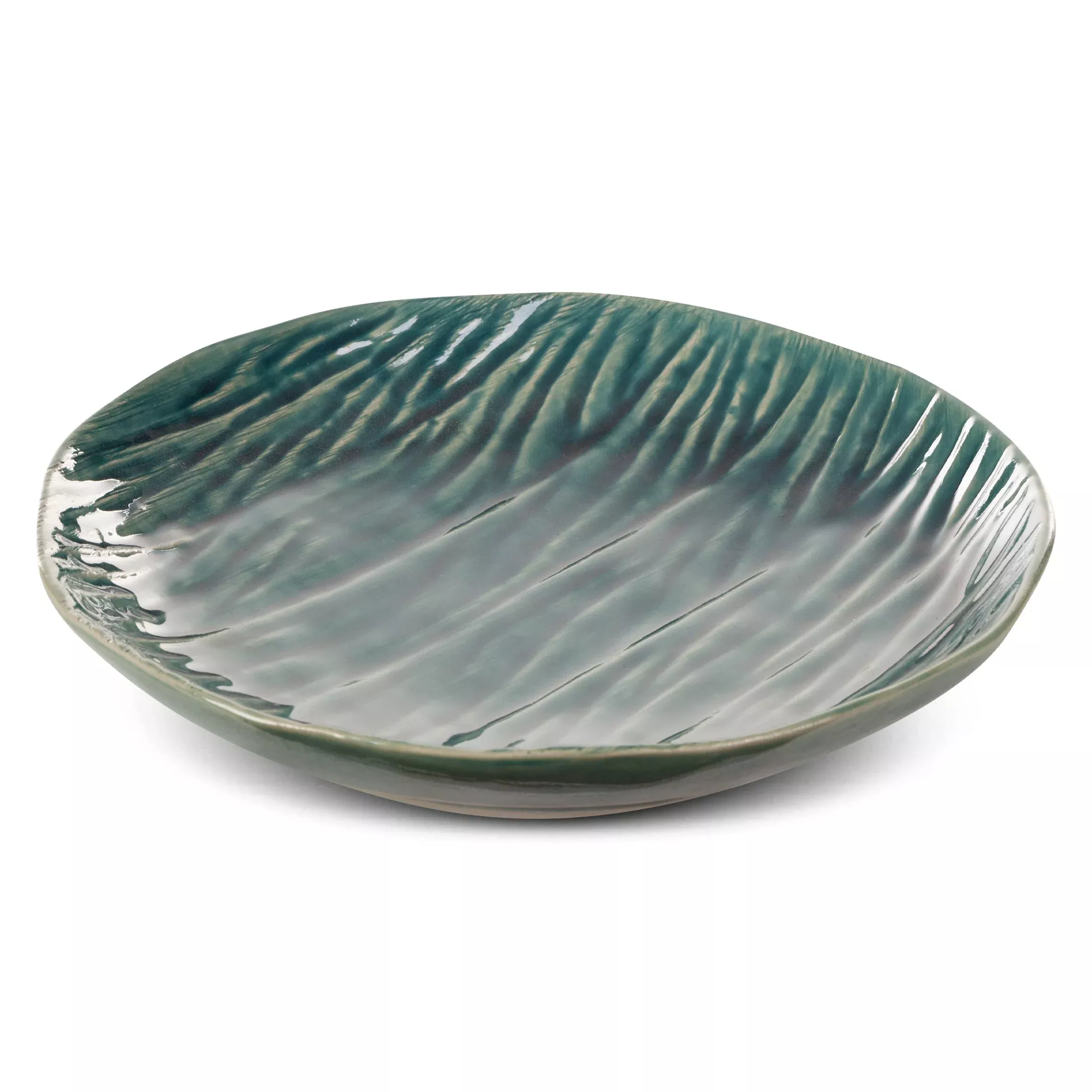 Patera ceramiczna dekoracyjna zielono-beżowa w stylu boho w prążki średnica 25x5 cm REA