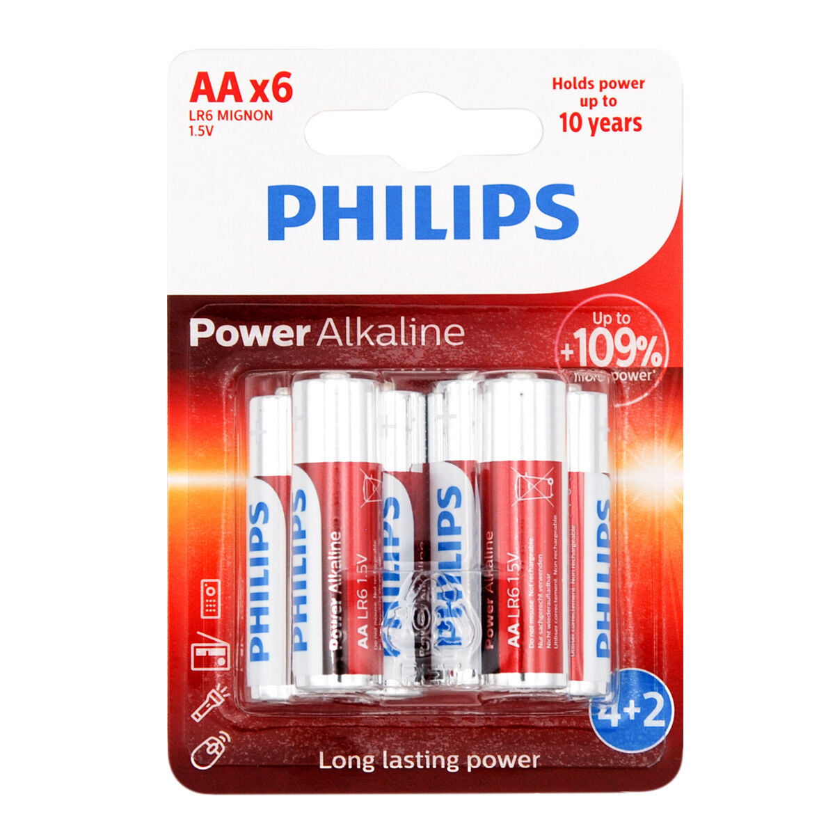 Conjunto de 6 pilhas alcalina Philips power LIFE lr06