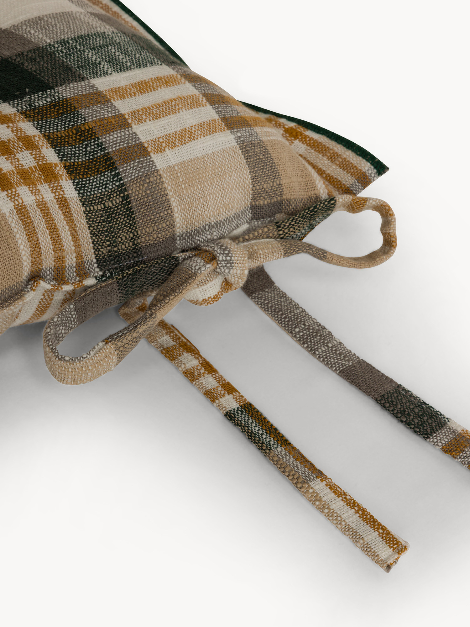 Cuscino da sedia con lacci motivo check in puro cotone tinto filo