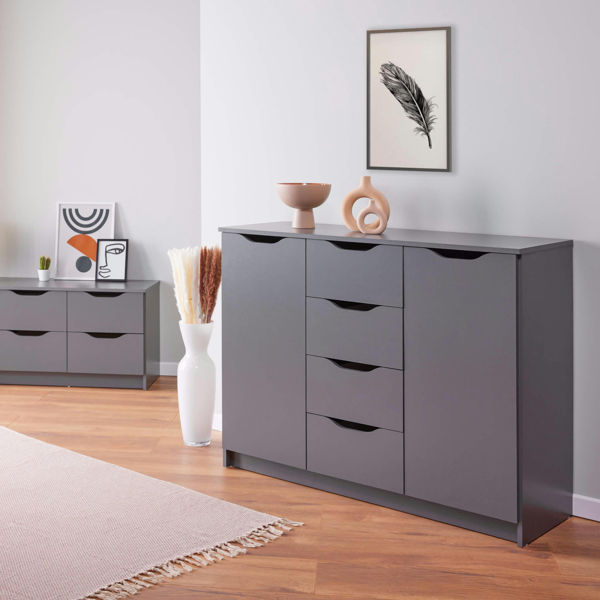 - Commode 2 portes et 4 tiroirs en bois anthracite
