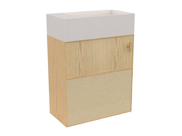 Meuble lave-mains Java effet chêne clair et jute l.44 cm   plan vasque lave-mains béton moucheté Homesight