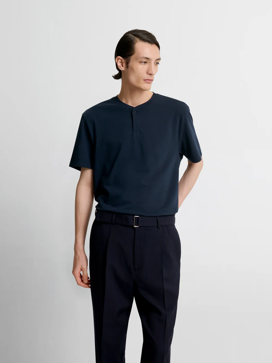 T-shirt col tunisien en coton