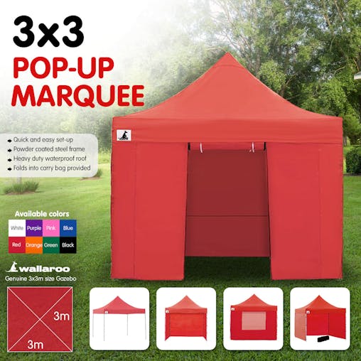 NNEDPE Gazebo Tent Marquee 3x3 PopUp Outdoor Wallaroo Red