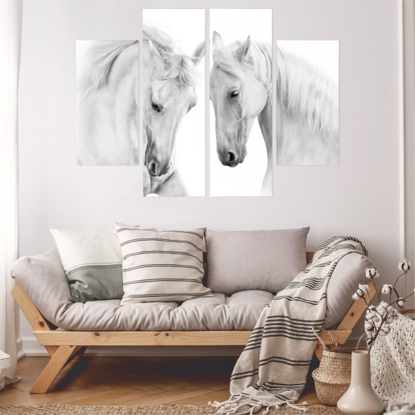 Obraz Tetraptyk Białe KONIE Zwierzęta 3D 80x60cm