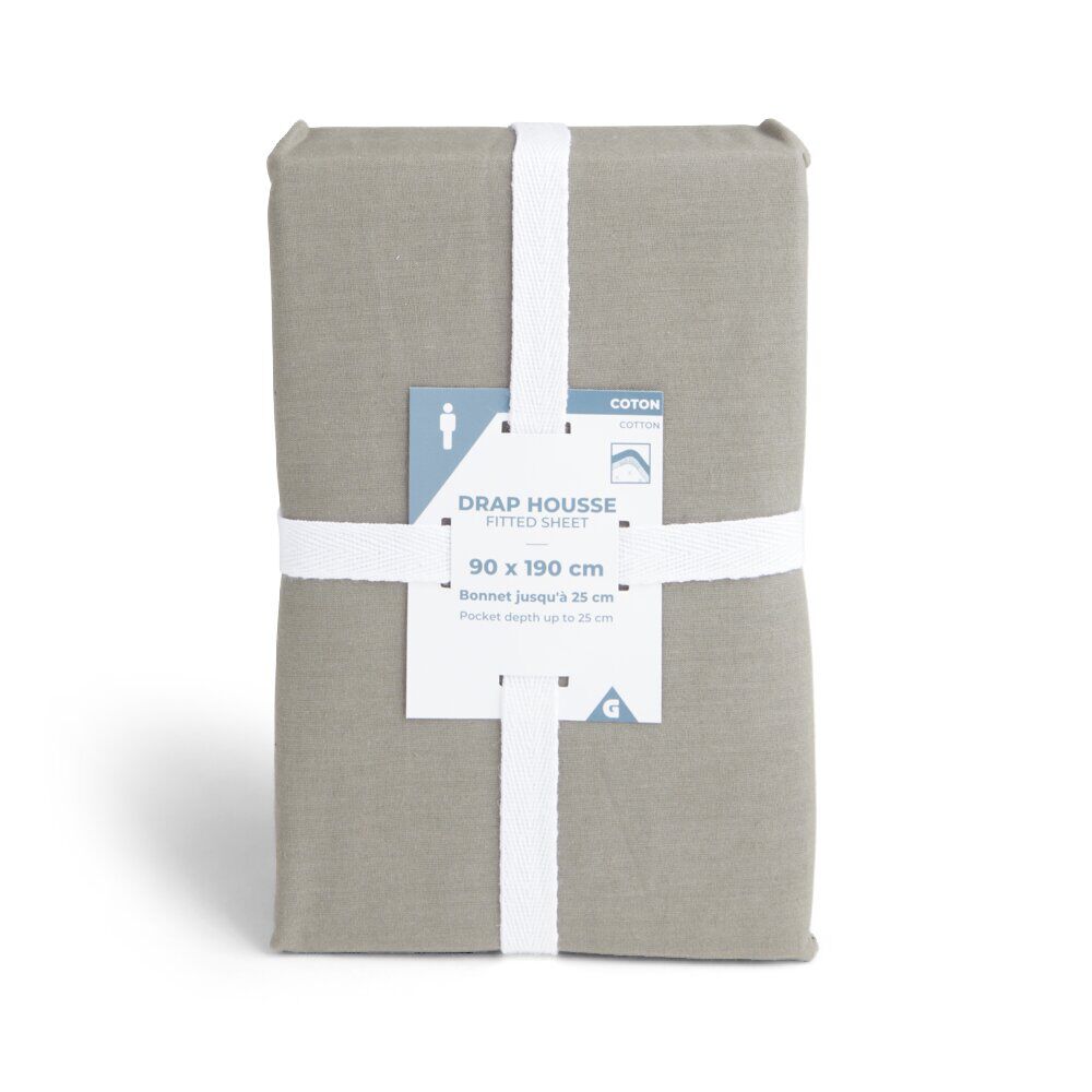 Drap housse 90x190cm 100% coton gris foncé