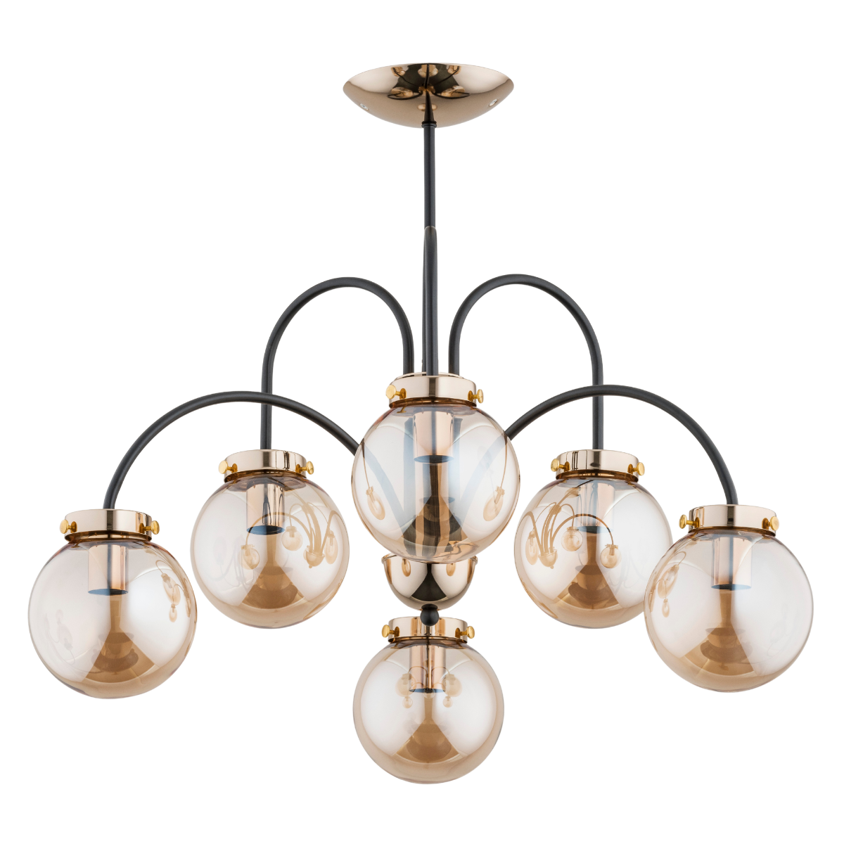 Żyrandol BELIZE bursztynowe kule czarny 6xE14x10W wym:54x62x62cm IP20 Alfa