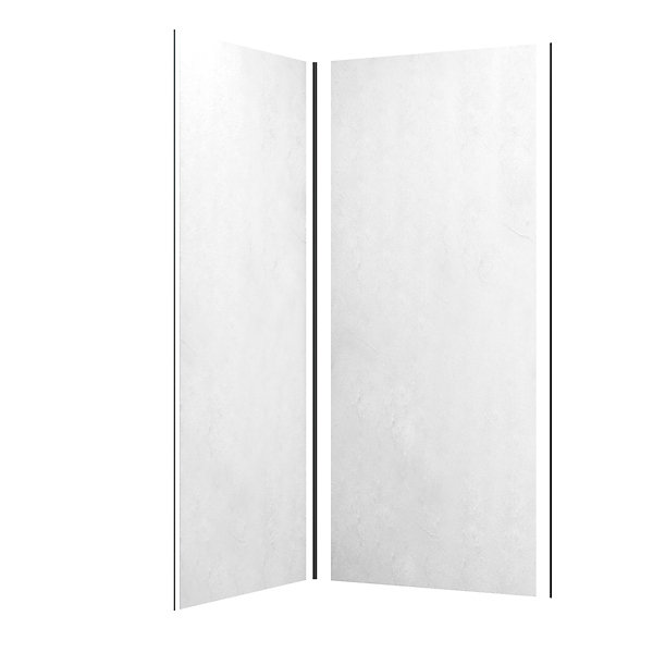Pack de 2 panneaux muraux de salle de bains, blanc effet pierre avec profilés noirs, l.90 90 x H.210 x P.0,3 cm, Galedo Homestone