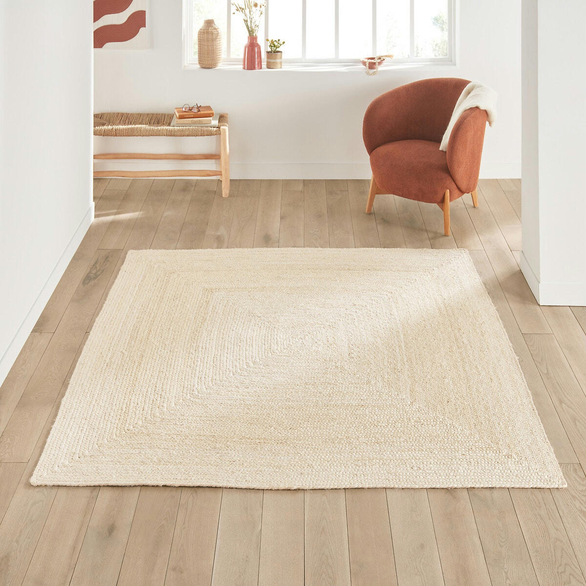 Tapis carré jute blanchi, Aftas