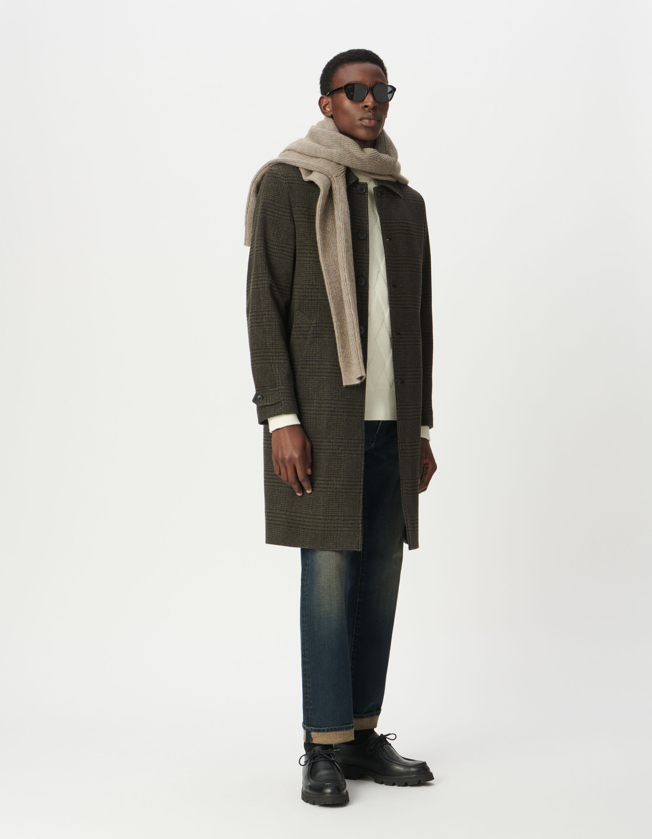 Manteau kaki à motif carreaux Homme