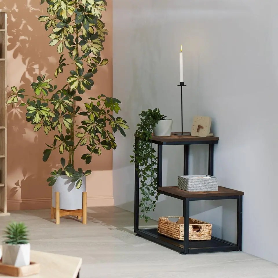 tectake Bijzettafel Halifax 60,5x35,5x60,5cm, Industrieel Hout Donker, Rustiek