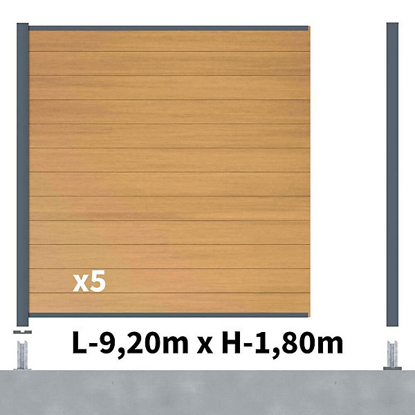 Kit clôture composite poteau sur platines - CRUZ Cèdre H-1,8m