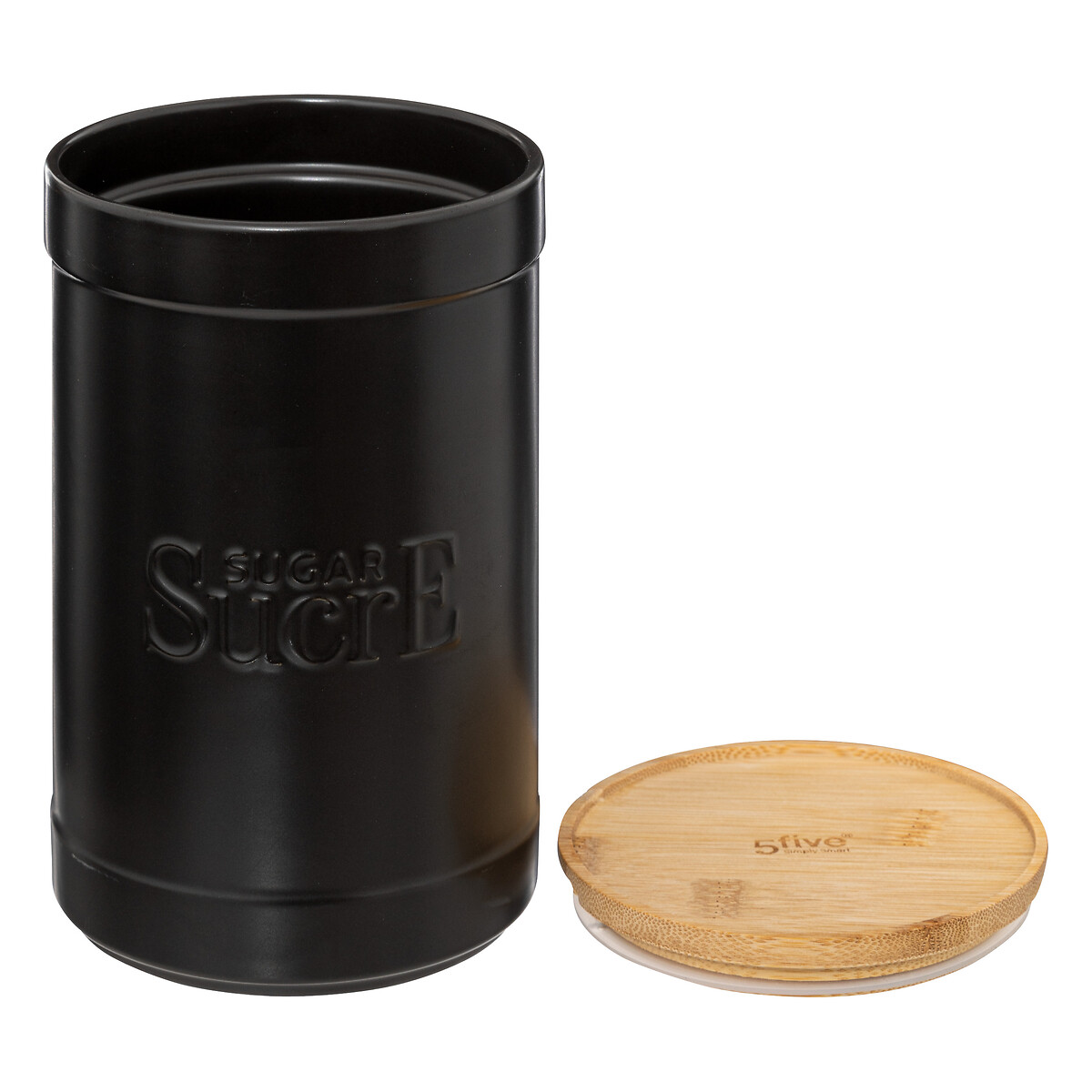 Caixa Para Açucar Natureo Preta Com Tampa Em Bambu