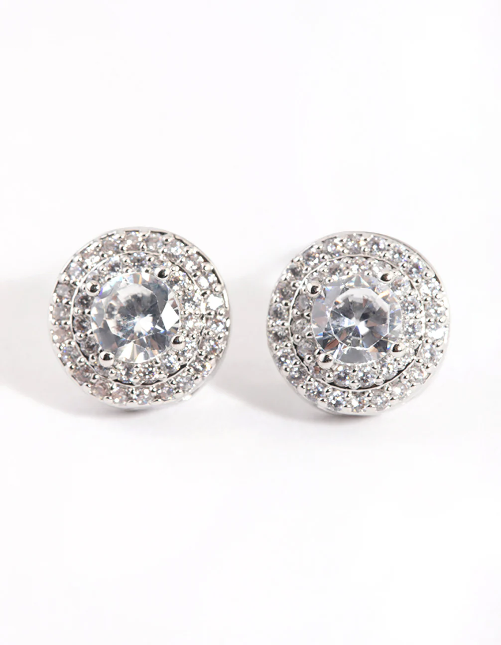 Silver Cubic Zirconia Round Halo Stud Earrings
