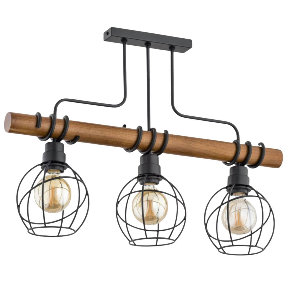 Lampa wisząca czarna-ciemne drewno Fibia 3xE27x60W wym: 48x15x66 cm Alfa
