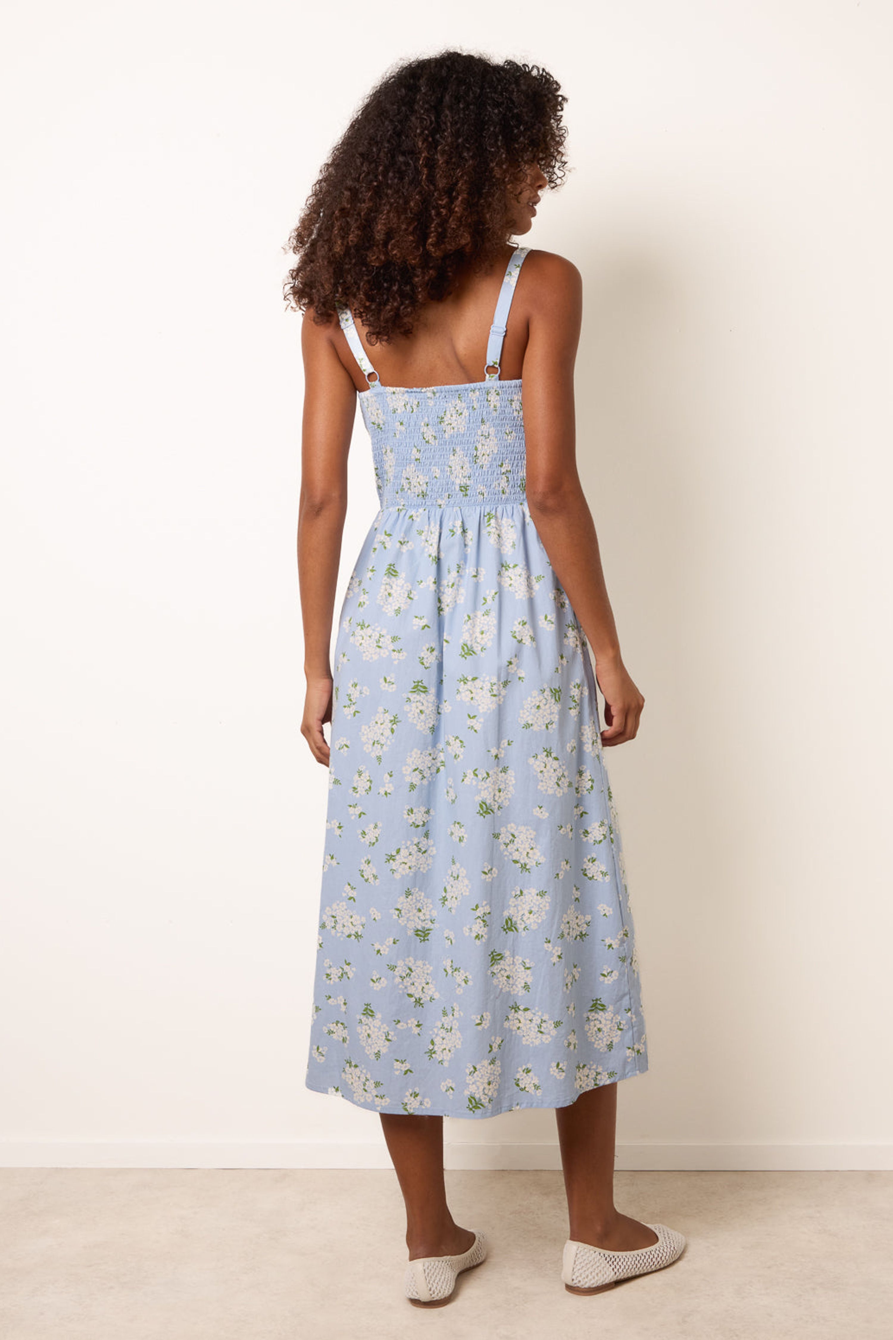 Blue Vanilla Blue Midi Milkmaid Floral Dress