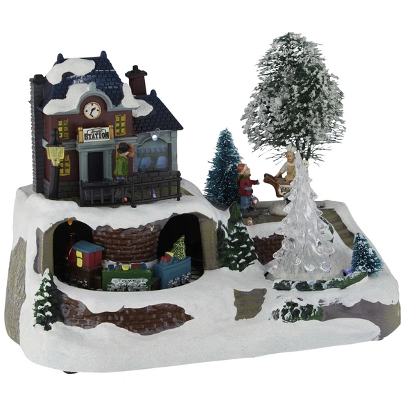 LED-Szenerie, Bahnhof, Höhe: 17 cm, netz/batterie, schwarz/weiss/grün/braun