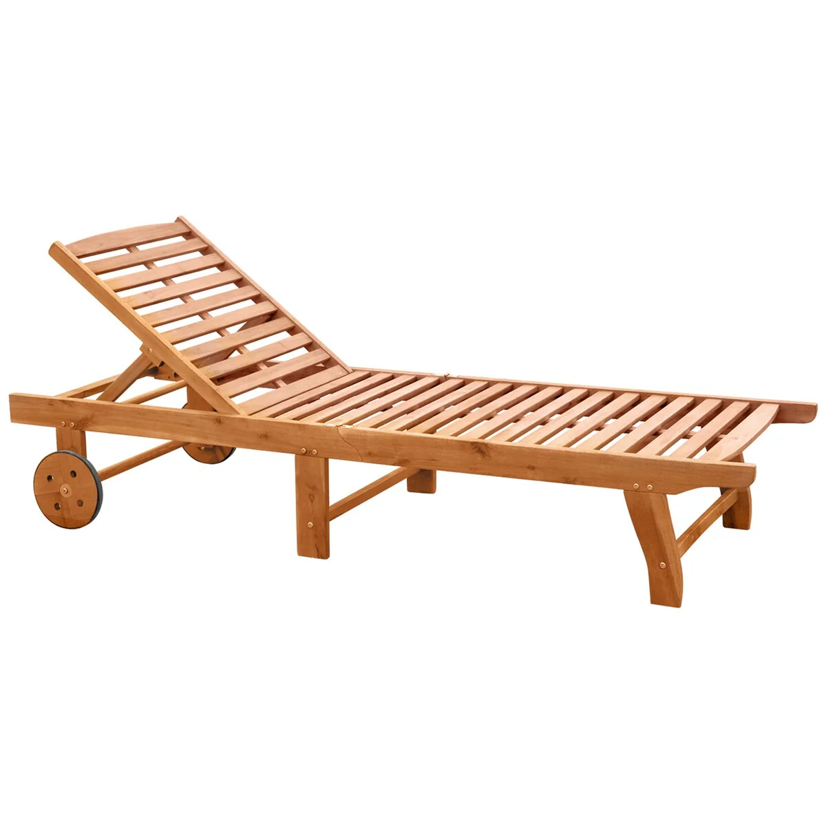 Outdoor Folding Chaise Lounge, Patio Recliners with Wheels & Acacia Wood Frame