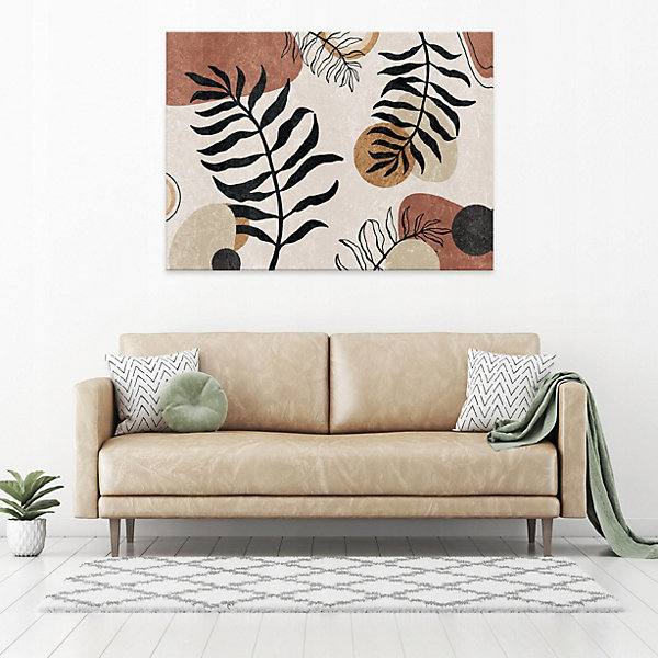 Impression sur toile feuilles beige nature 100x75 cm xxl tableau décoration deco murale intissée pour salon chambre cuisine