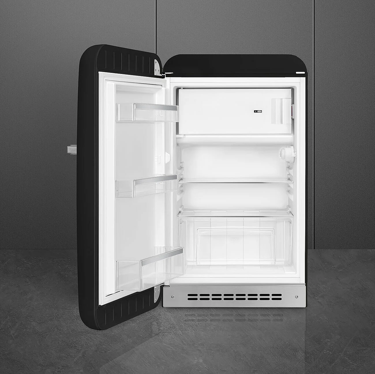 55cm Fridge with Icebox, Left Hand Hinge, Black