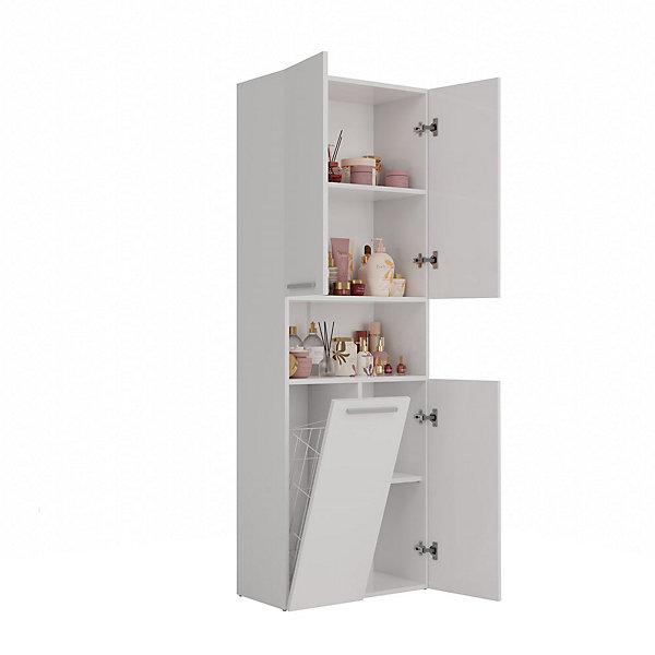 Meuble salle de bain, 174 x 30 x 60 cm, blanc mat