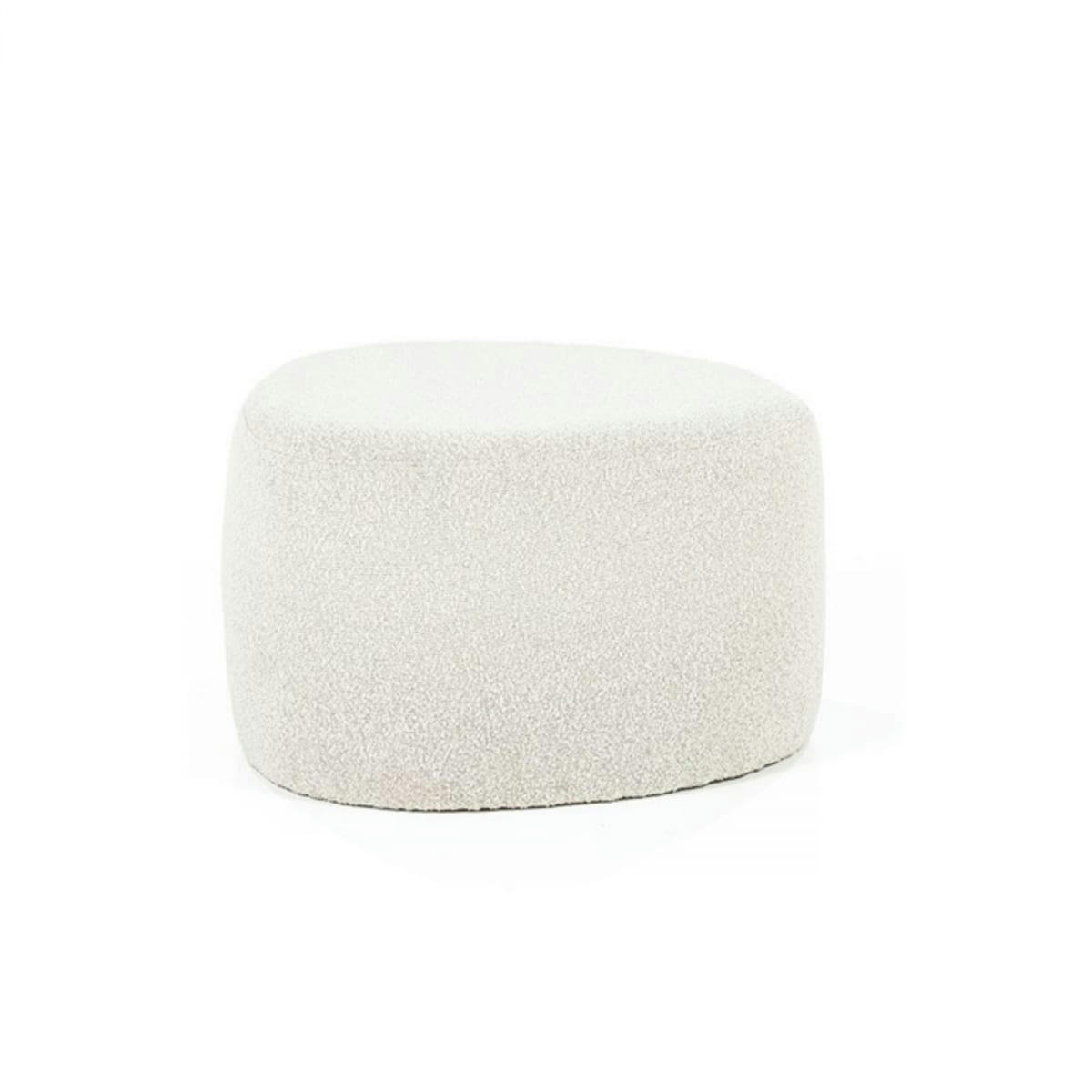BILY - Pouf ovale design scandinave en tissu bouclé blanc