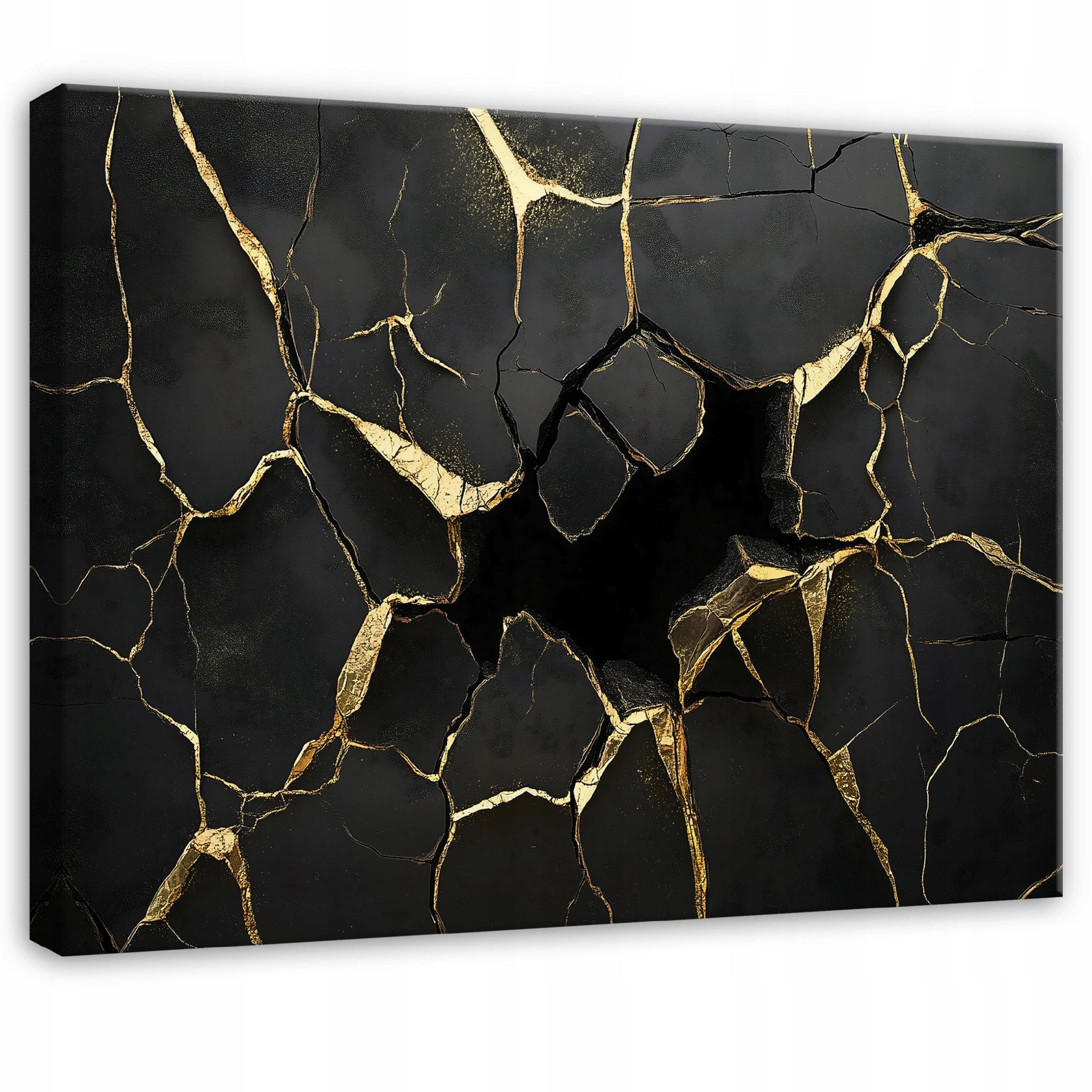 Obraz Glamour Abstrakcja Czarny Złoto Marmur Do Sypialni Salonu 60X40