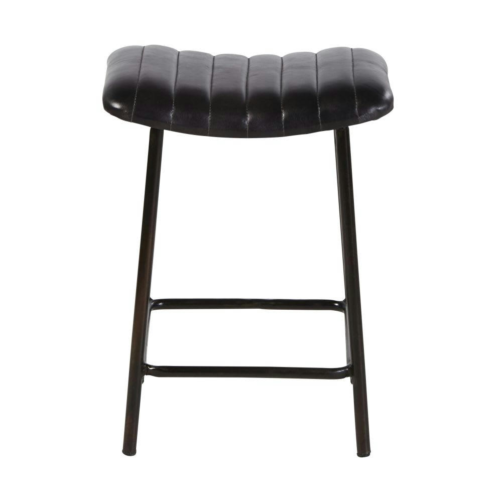 Dalston Business - Tabourets professionnels en cuir de chèvre et métal noirs (x2)