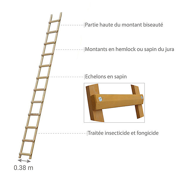 Echelle de toit en bois - Ecartement des barreaux 33cm - Longueur 4.50m - B3145033