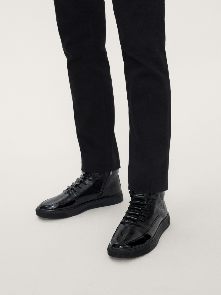 Men’s high black nubuck sneakers decorated with monograms