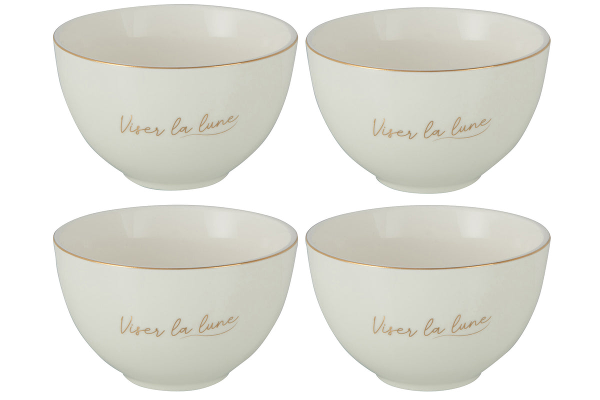 J-Line kom 'Viser La Lune' - porselein - wit/goud - small - 4 stuks
