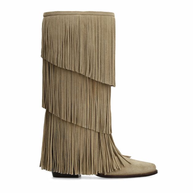 Beige suède laarzen met franjes