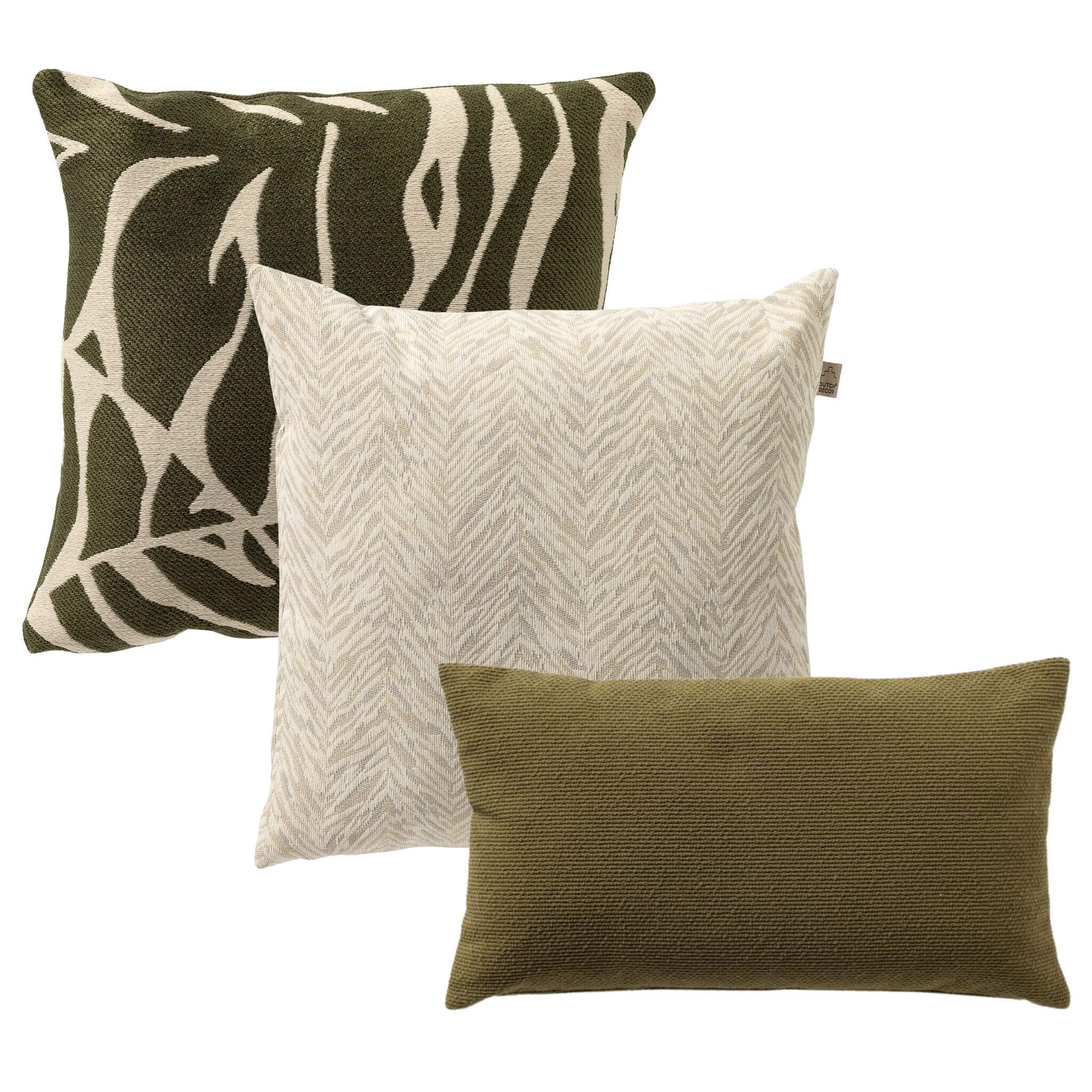 KUSSENSET - 3-delig - Forest Blend - 45x45 cm, 30x50 cm - inclusief binnenkussens - groen, beige